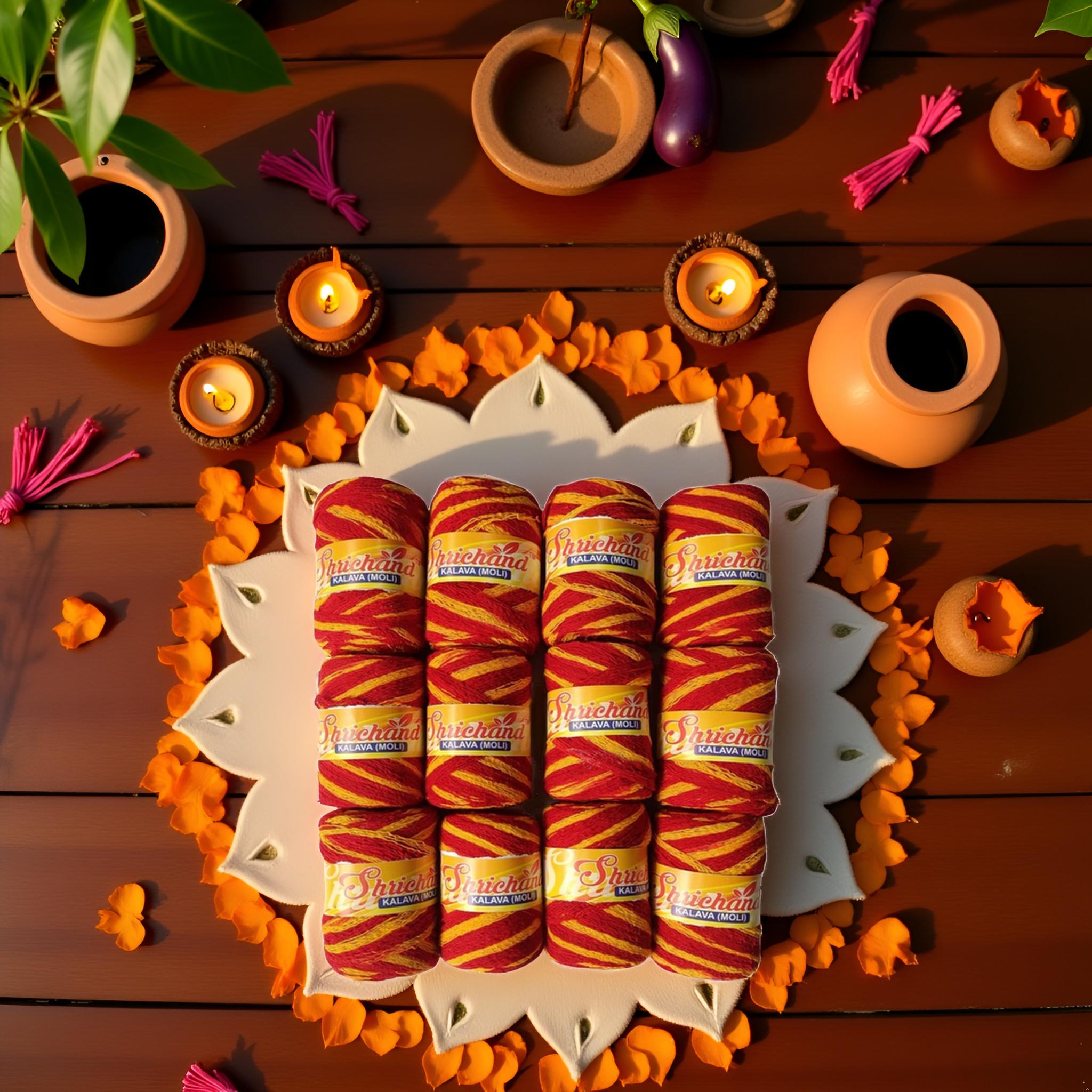Traditional Moli Kalawa – Red Yellow & Red Yellow Green Thread for Puja and Rituals(Pack of 12) - Image 3