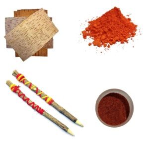 Bhojpatra (Pack of 5) (15 * 12 cm) with anar kalam, astgandh, Sandalwood powder, Original Bhoj patra For Yantra Writing