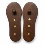 Wooden Khadau for Lord Shri Ram, Charan Paduka Pair with Gold Star Inlay, Traditional Ram Paduka for Pooja & Mandir