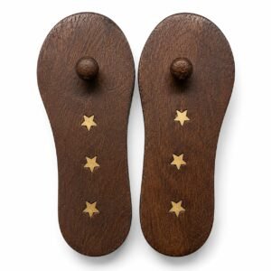 Wooden Khadau for Lord Shri Ram, Charan Paduka Pair with Gold Star Inlay, Traditional Ram Paduka for Pooja & Mandir