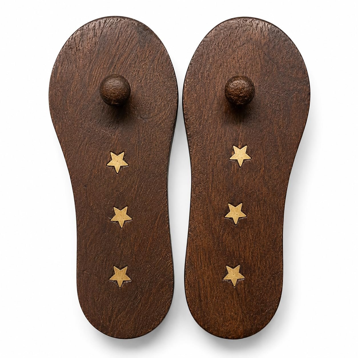 Wooden Khadau for Lord Shri Ram, Charan Paduka Pair with Gold Star Inlay, Traditional Ram Paduka for Pooja & Mandir