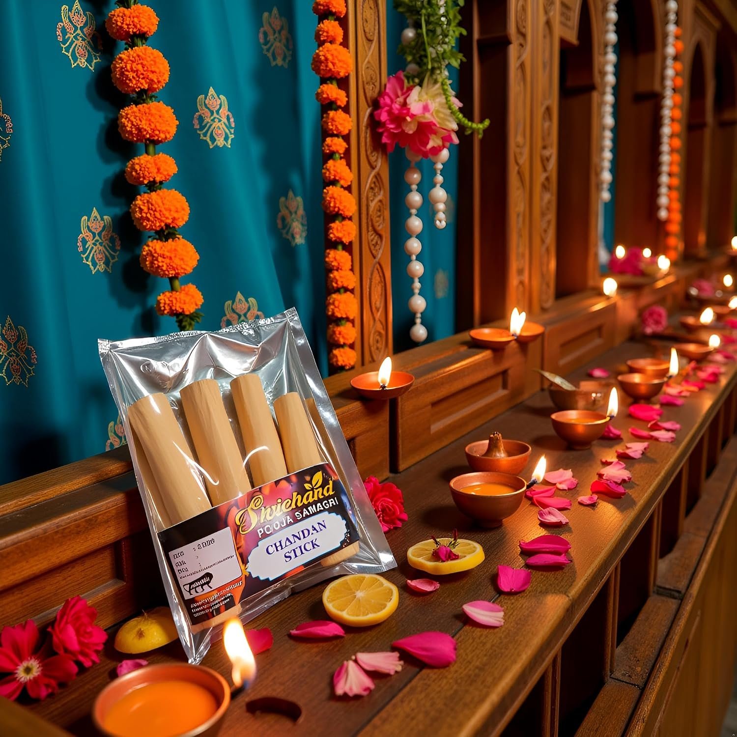 Original Mysore Chandan Sticks (Pack of 4, Total 120-150g) - Big Size Pure Sandalwood Lakdi for Pooja, Tilak & Paste - Natural & Authentic Wood for Havan & Meditation - Image 5